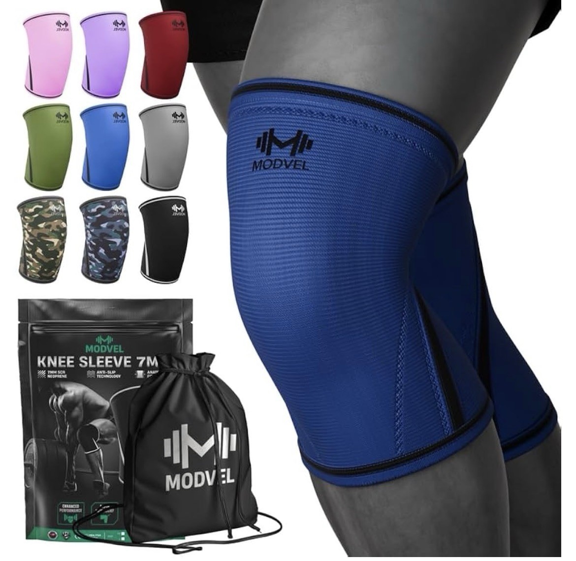Modvel Blue Knee Sleeve 7Mm Enhanced Performance rapid Pain Relief anti Slip ￼