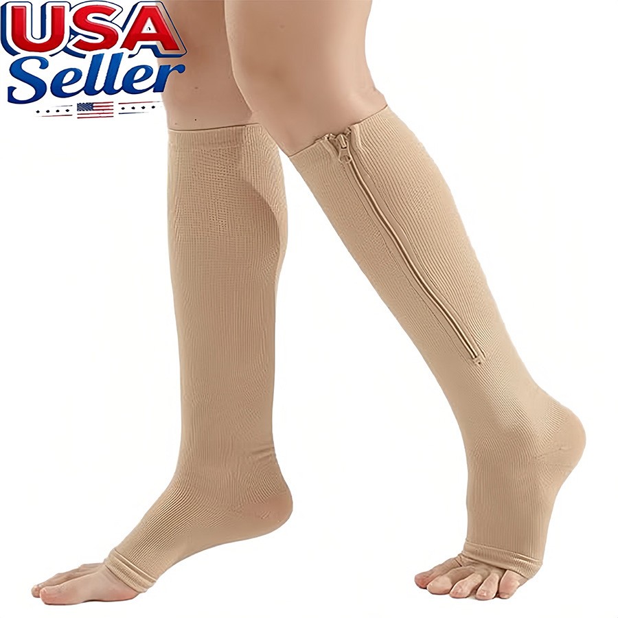 1/3 Pairs Zipper Compression Socks Zip Up Circulation Hi-Pressure Stockings
