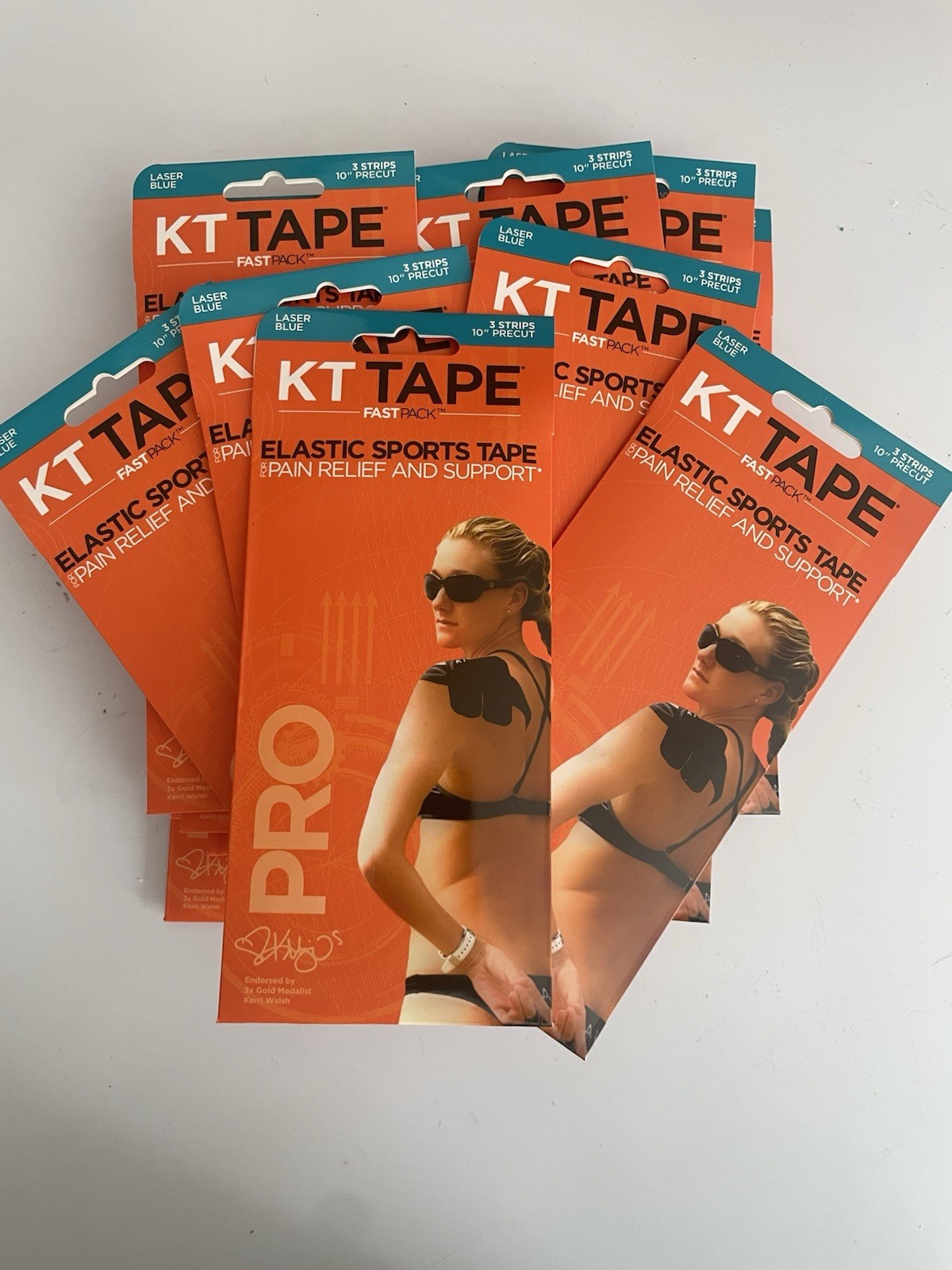 20 KT Tape Pro Elastic Sports Tape 100% Synthetic Laser Blue Precut 3-10″ Strips