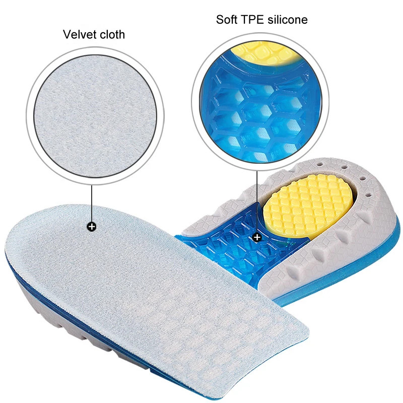 High Quality TPE Heightened Insole Height Increase Half Shoes Pad Men Women Sili