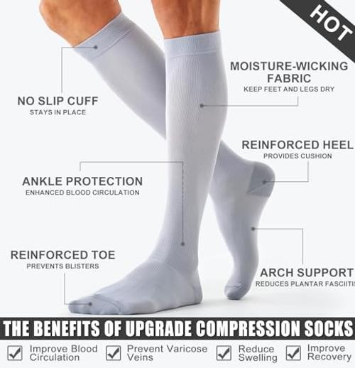 4 Pairs Compression Socks for Women and Large-X-Large 06 Black/White/Grey/Pink