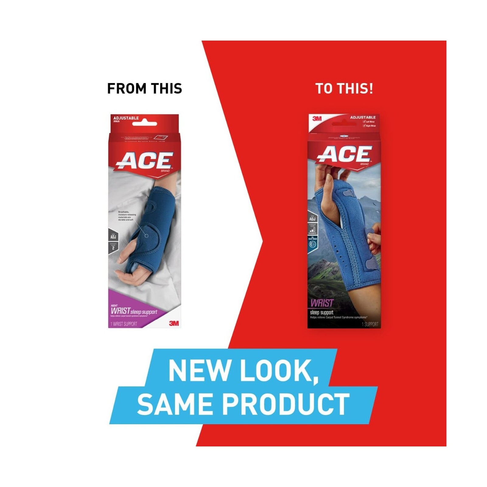 ACE Night Wrist Sleep Support, Adjustable, Blue, Helps Provide Relief from Sy…