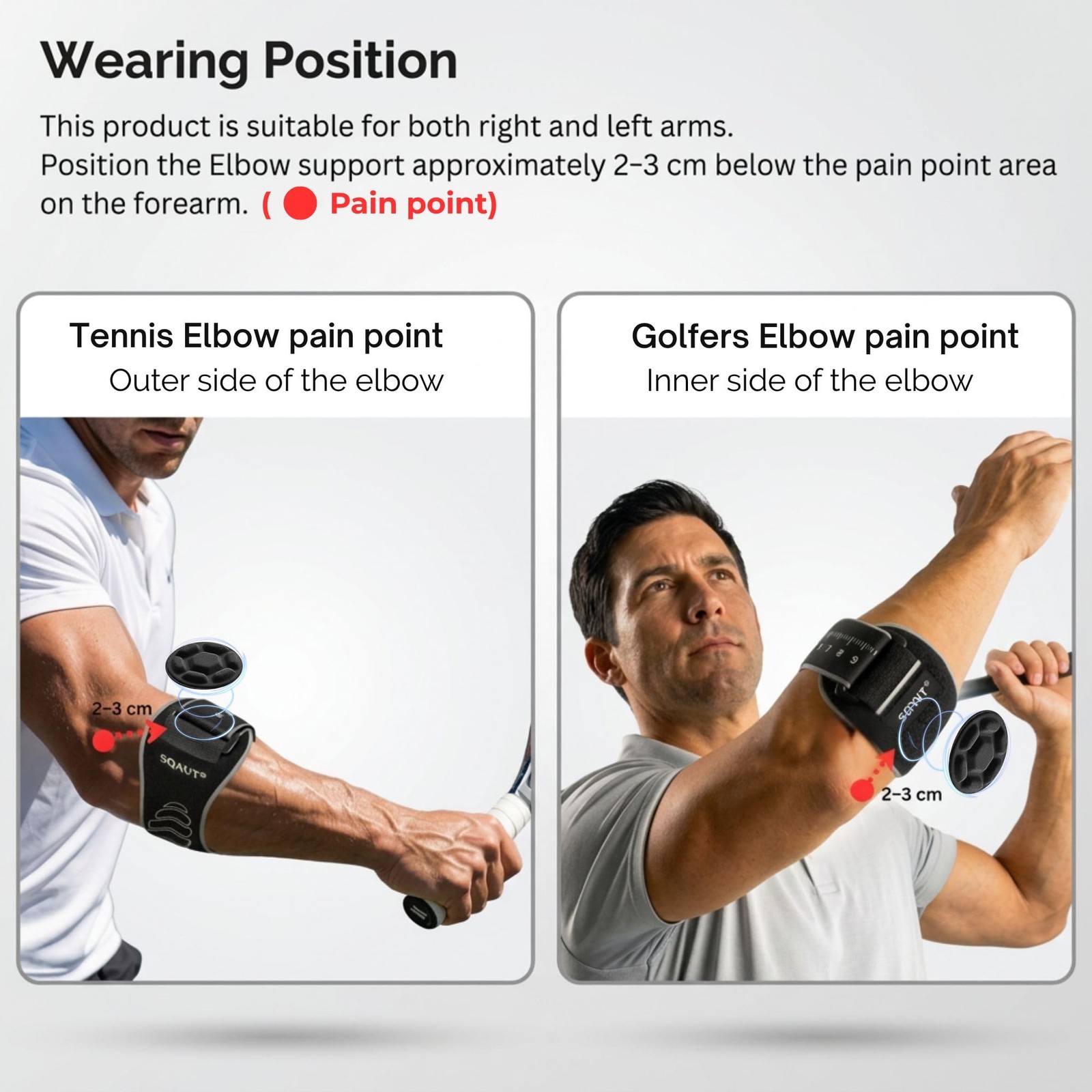 SQAUT Tennis Elbow Brace Support for Pain Relief & Injury Prevention – Black