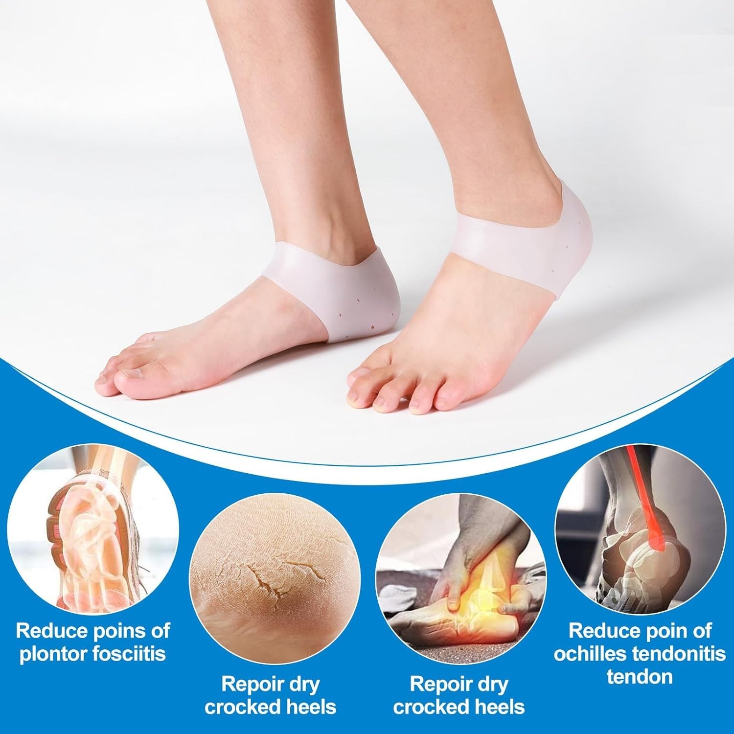 2 Pcs Silicone Gel Elastic Heel Socks Cracked Foot Moisturizing Skin Care US