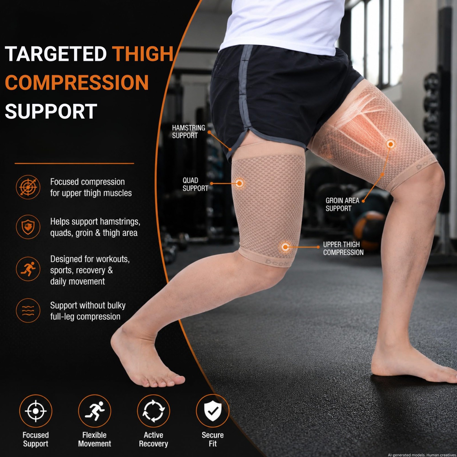 Doc Miller Thigh Compression Sleeve for Men & Women, 1 Pair Medium, Skin