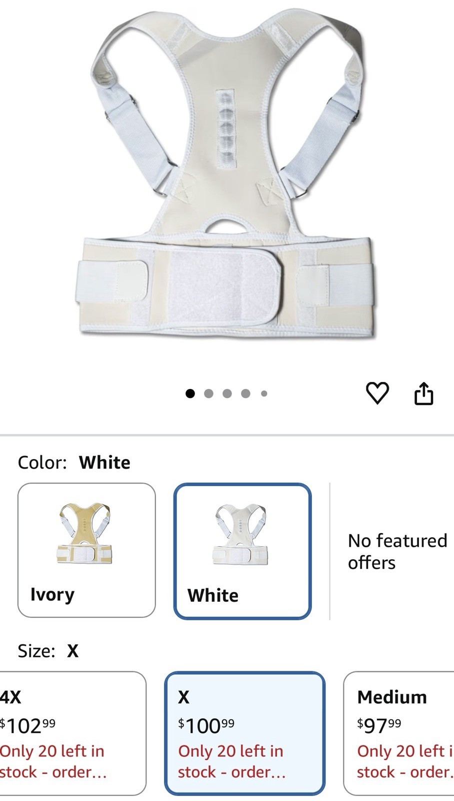 Adjustable Magnetic Shoulder Back Brace Posture Corrector Lumbar Support XLWhite