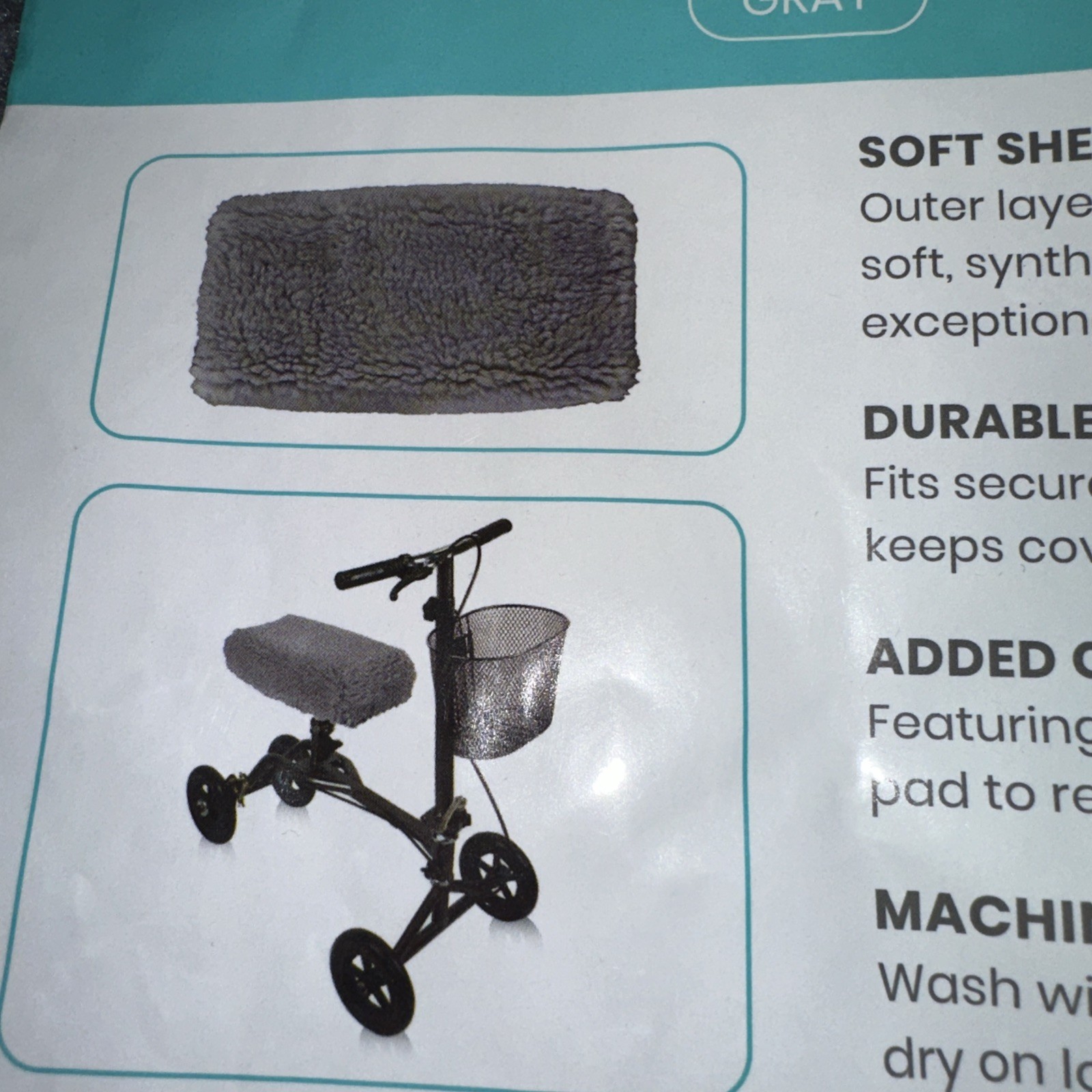 Vive Knee Walker Sheepskin Pad, Universal Fit, Gray Open Box