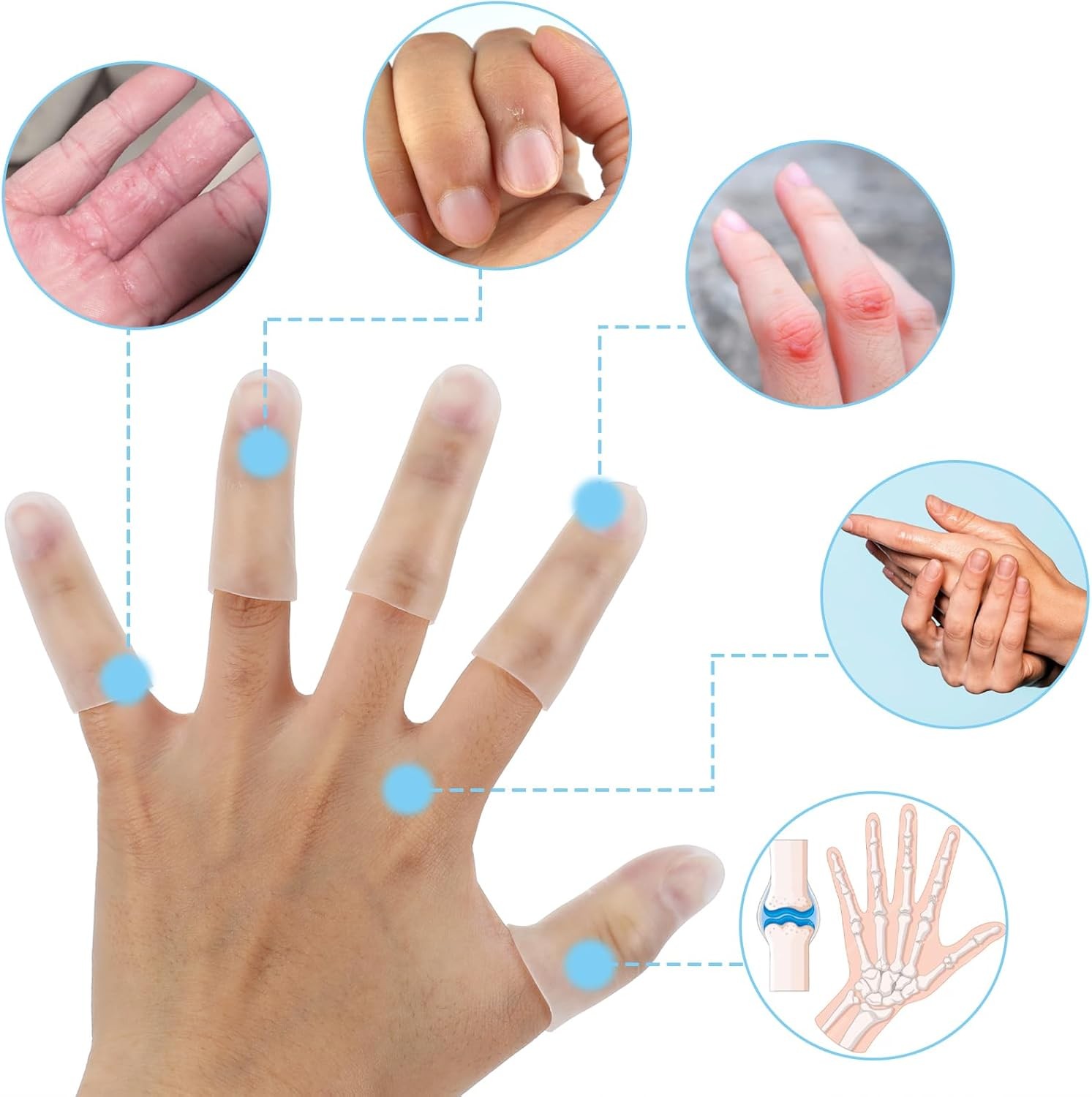 Gel Finger Cots, 10 PCS Gel Finger Protectors Finger Caps Silicone Fingertips Pr
