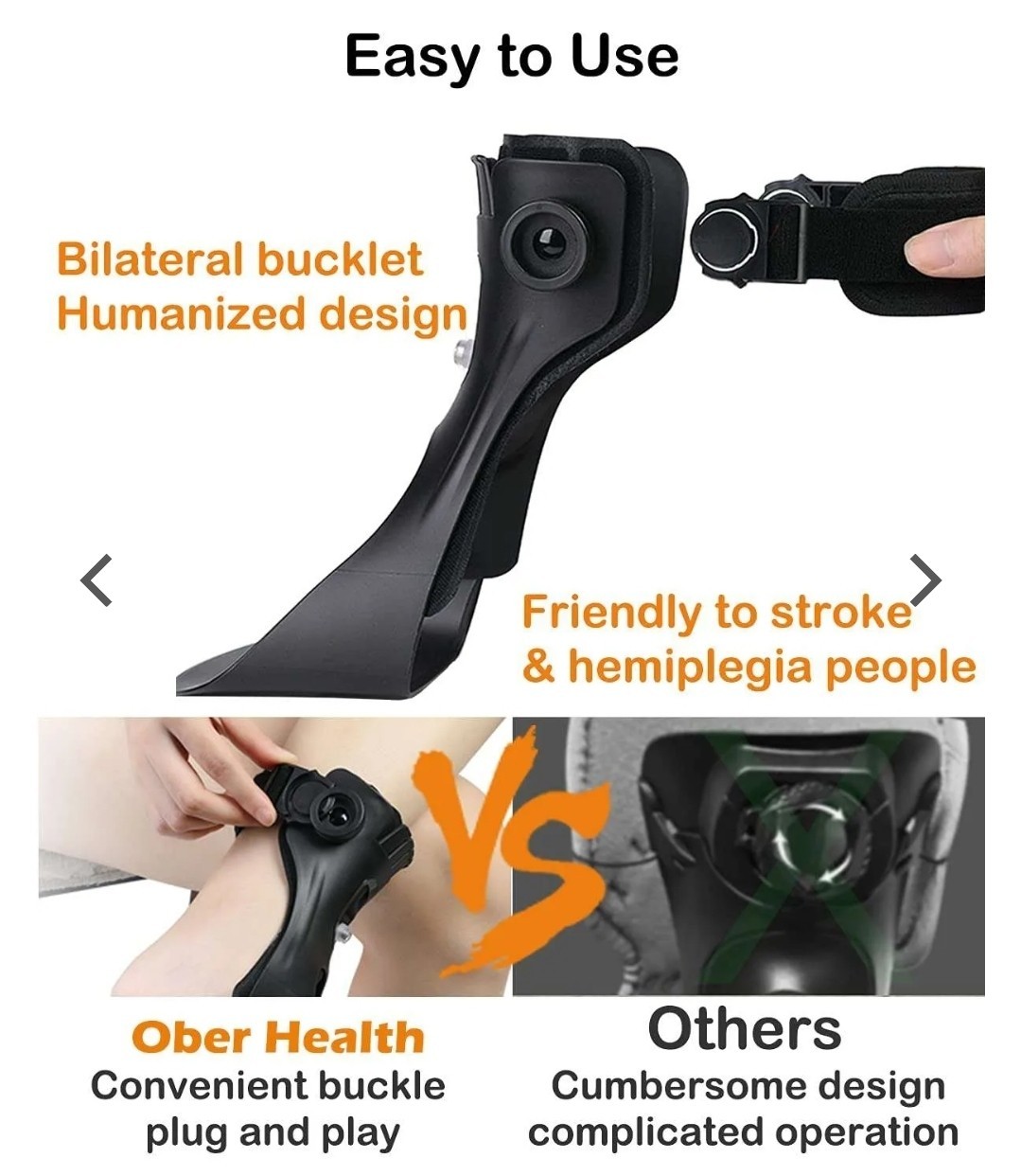 Ober FO-119 Drop Foot Brace Adjustable Black Lightweight Design