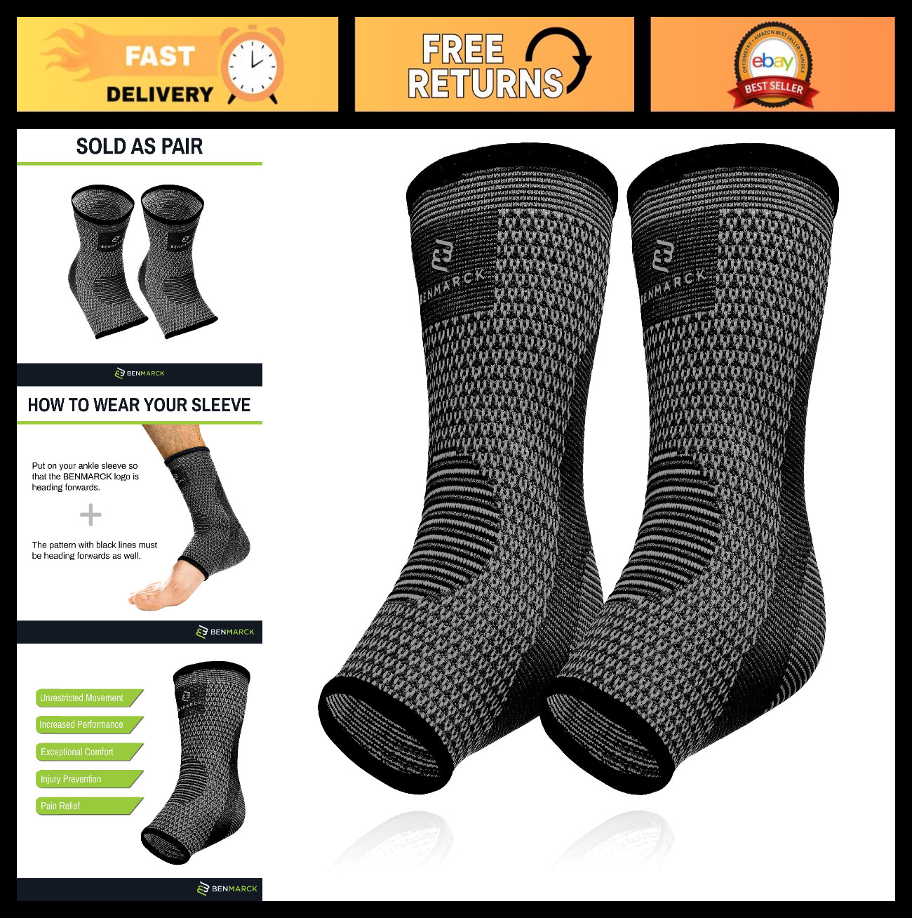Achilles Tendon Support Brace & Compression Sleeve for Plantar Fasciitis Relief
