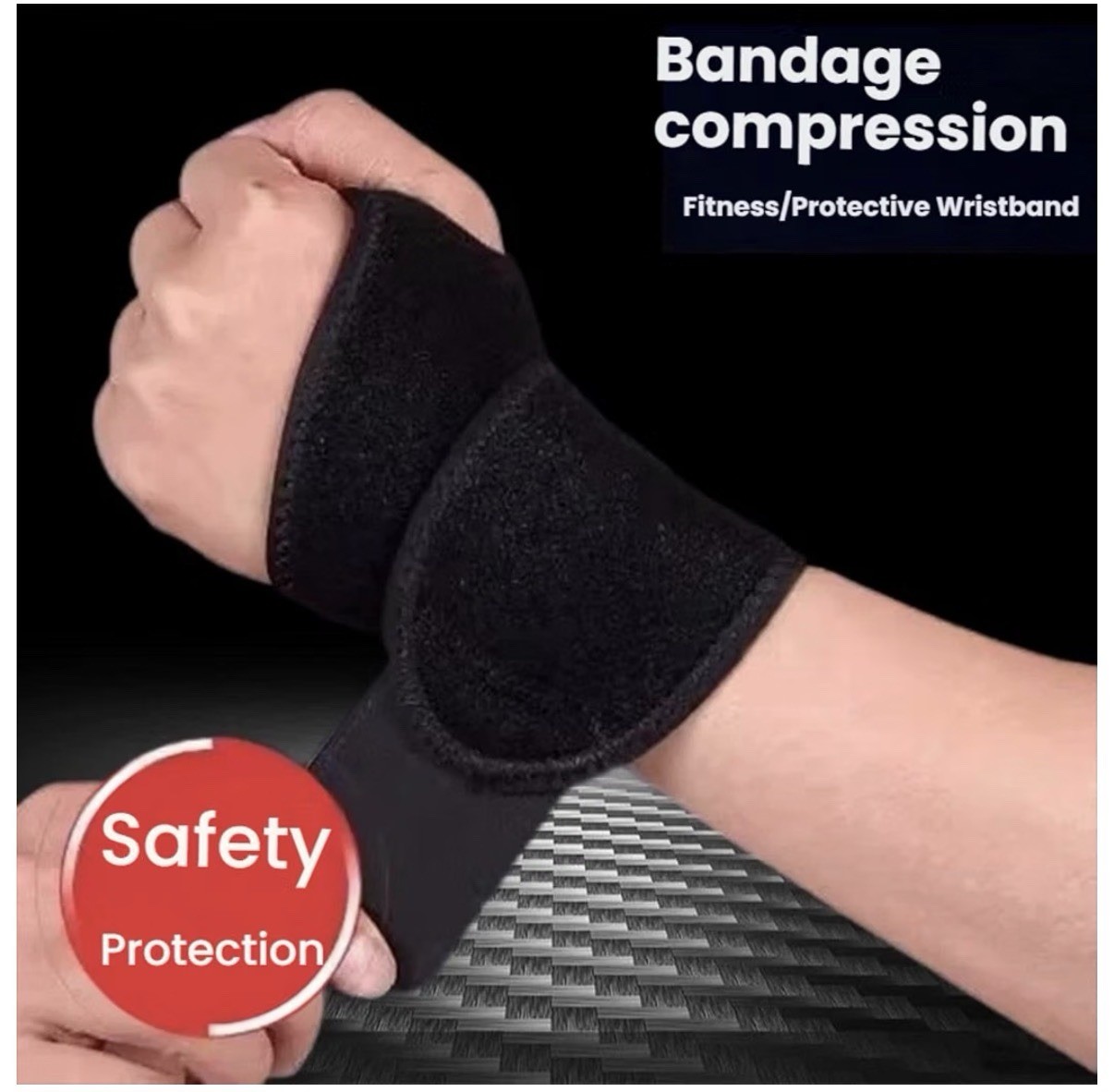 Black Wrist Support Wrap Adjustable with hook and loop fastener