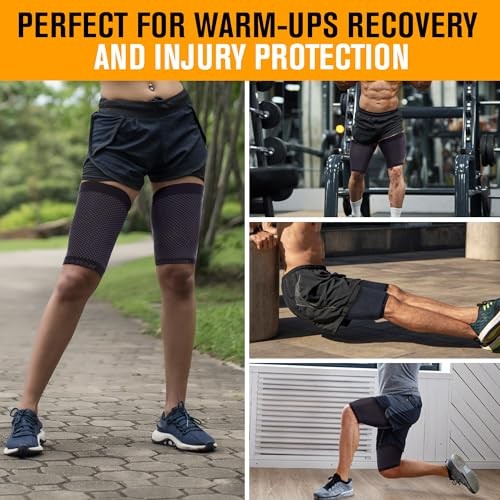Thigh Compression Sleeve for Men Women 1 Pair – Quad & Thigh Medium Black