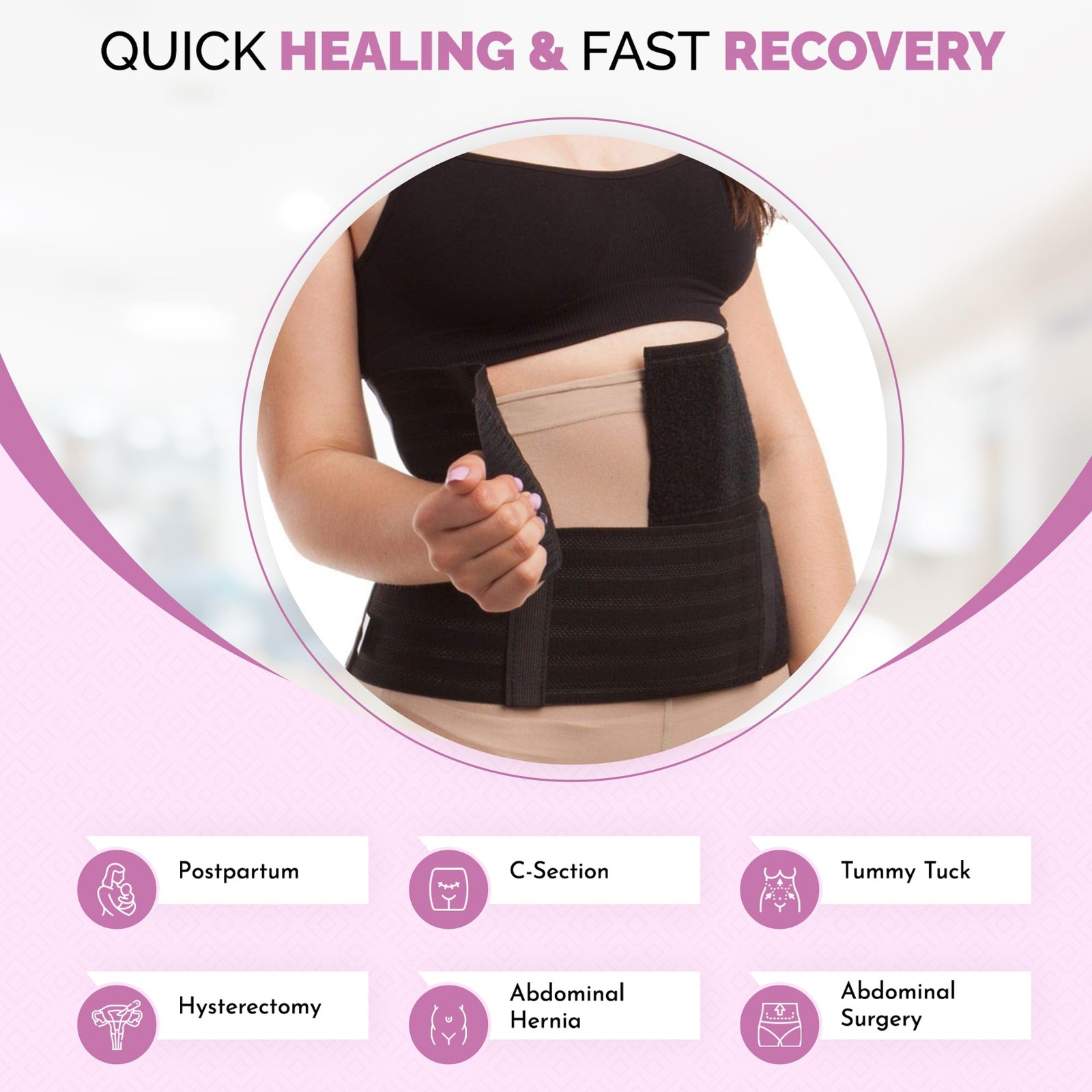 GABRIALLA 9” Abdominal Binder for Women: Ideal Postpartum Belly Large, Black