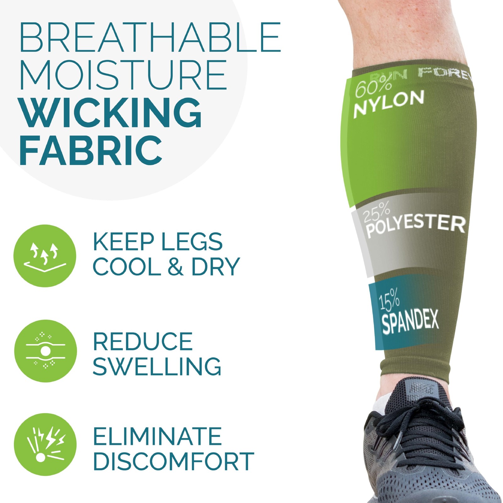 Run Forever Calf Compression Sleeves for Men and Women – Large, Army Green