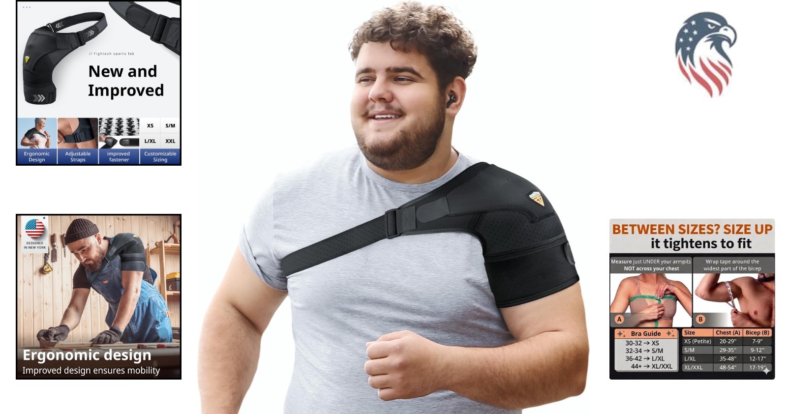 Shoulder Brace Rotator Cuff Support Bursitis Labrum Tendonitis Post-op Black …