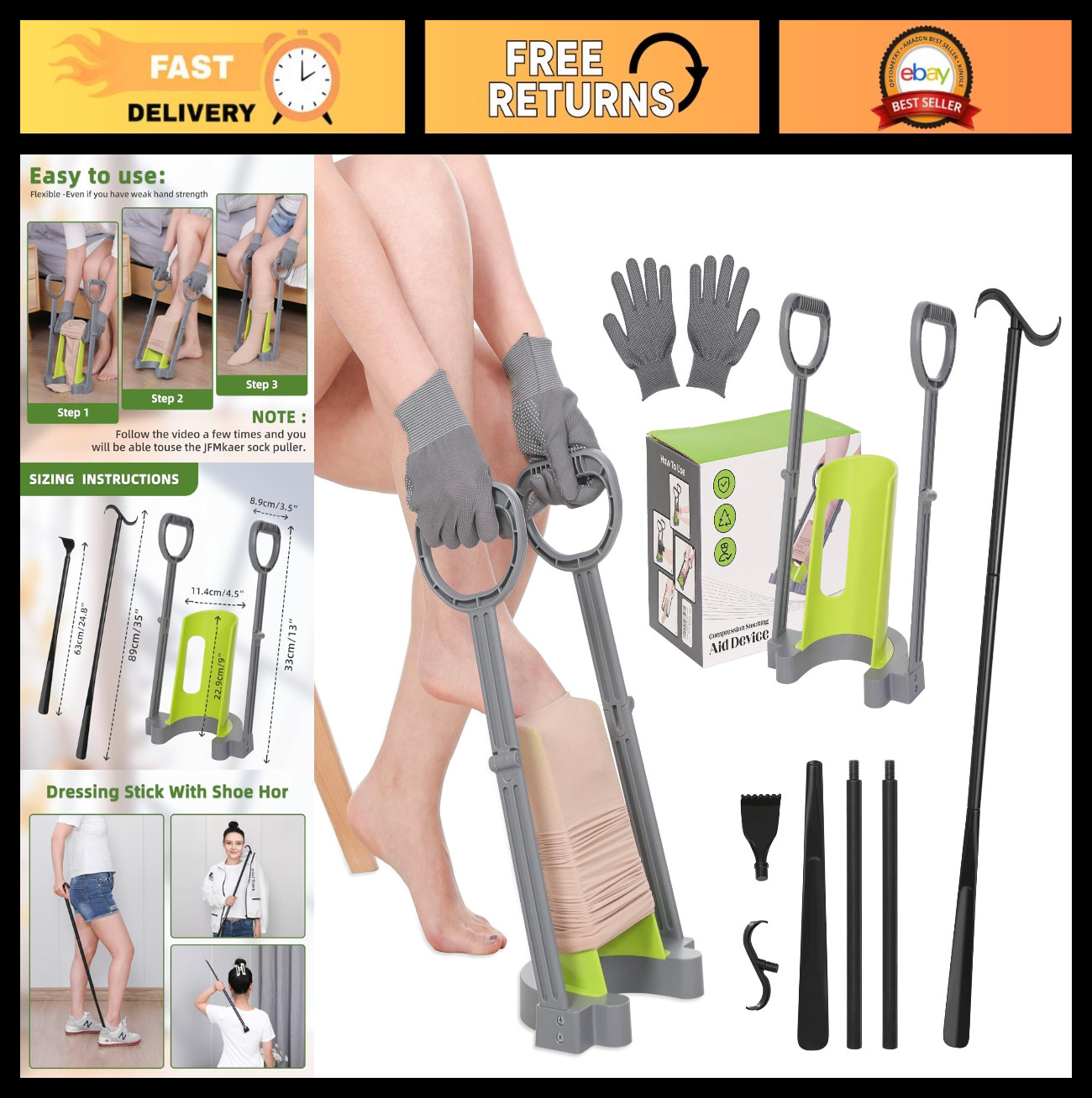 Compression Sock Aid Device – Easy Helper for Putting on Hosiery & Stockings – R