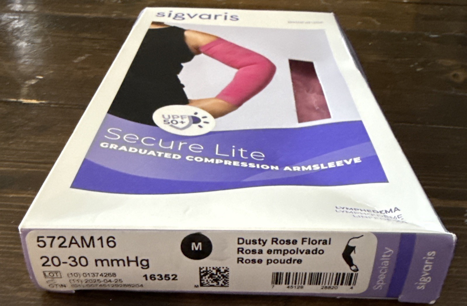Sigvaris Secure Lite Graduated Compression Arm sleeve Dusty Rose Floral Medium