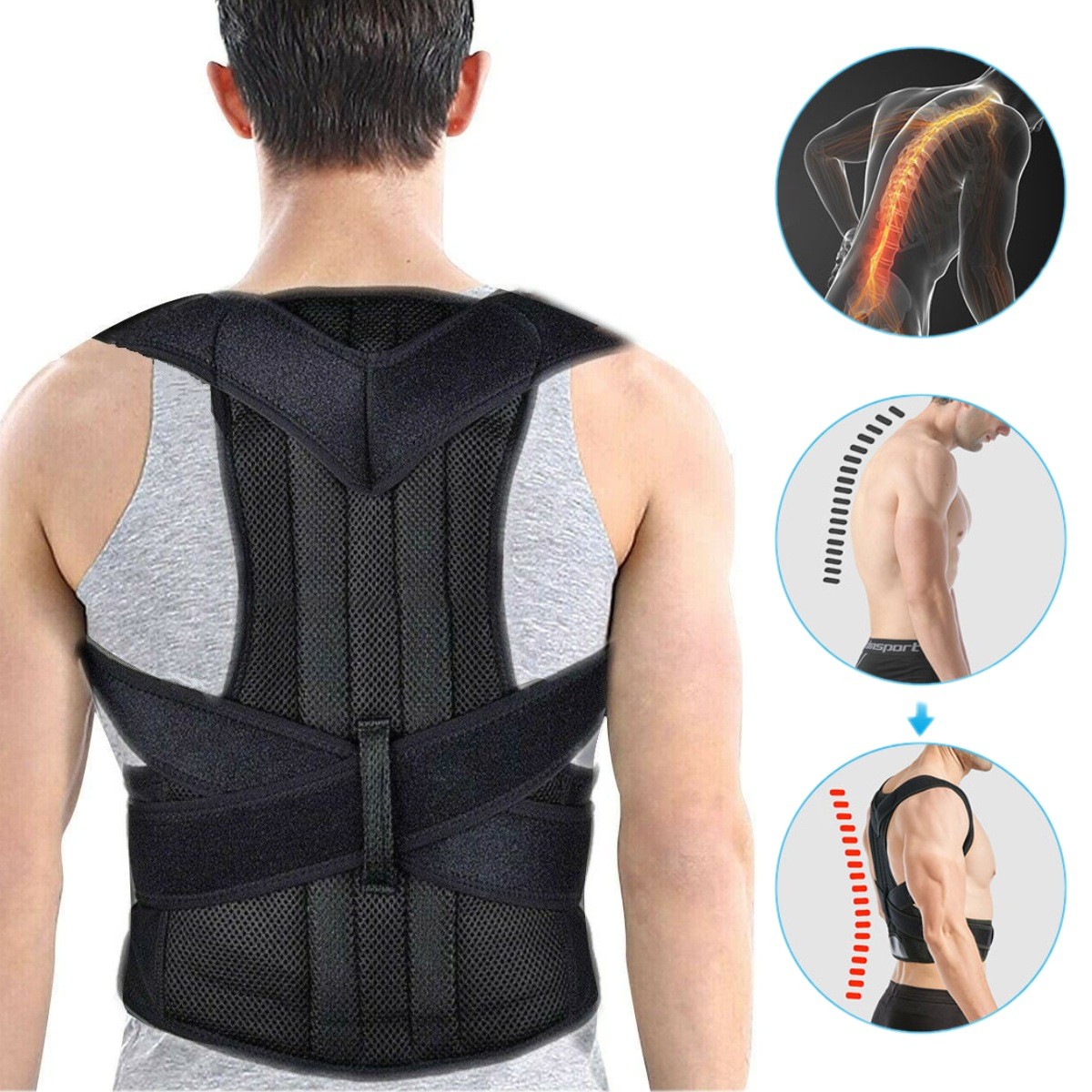Posture Corrector Back Lumbar Support Shoulder Back Brace Belt Neck Pain Relief