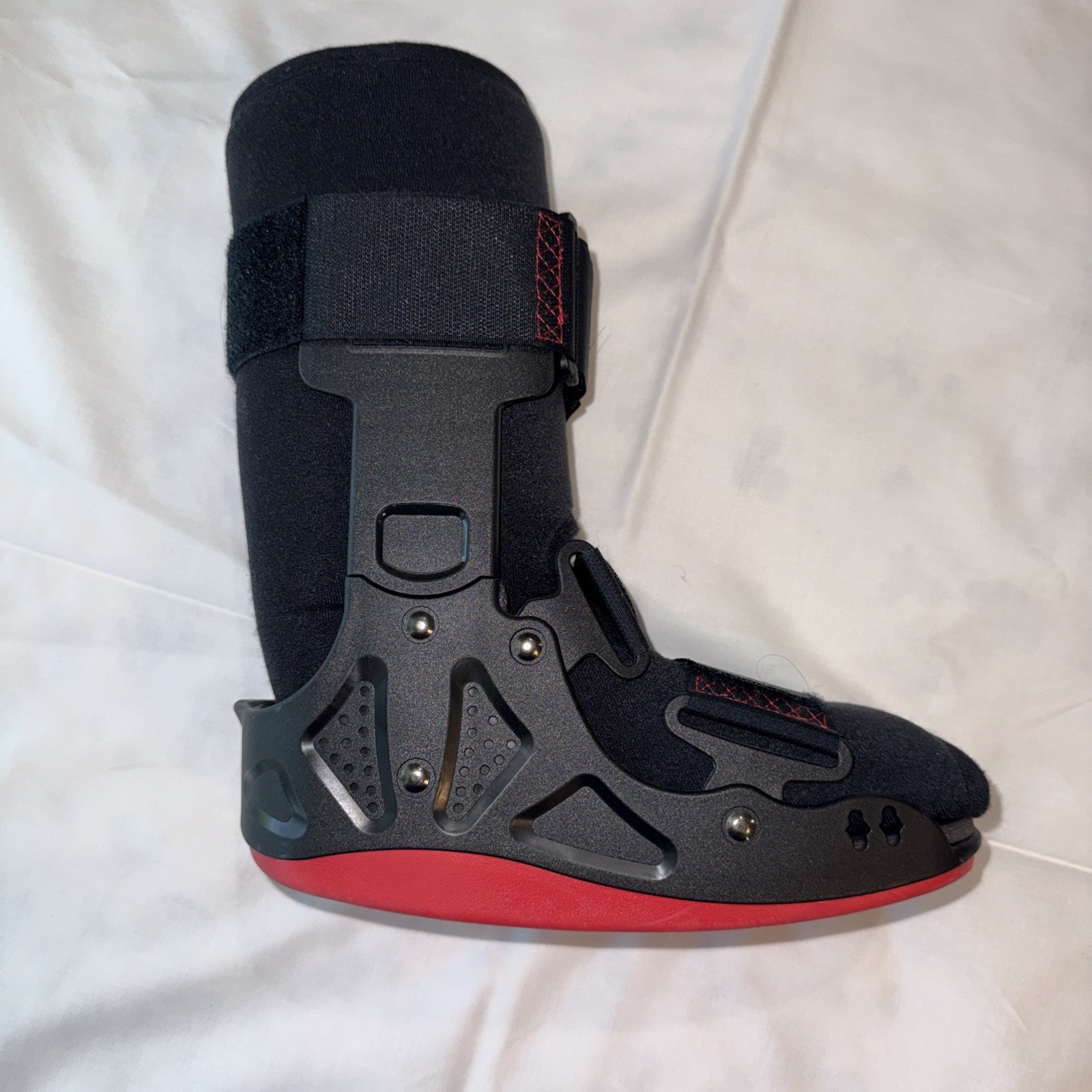 XcelTrax Adjustable Immobilization Walking Boot Brace Plastic Black/Red