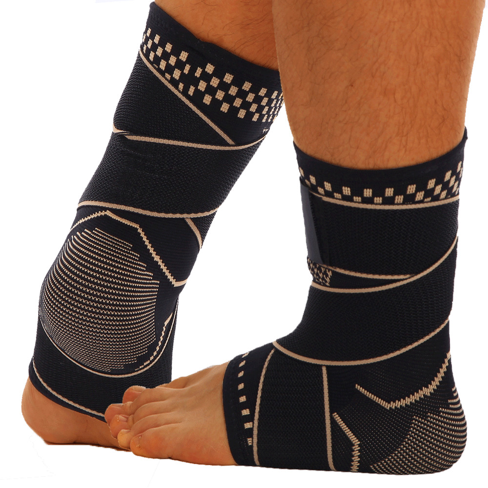 Copper Ankle Support Compression Strap Achilles Tendon Brace Sprain Sports Wrap