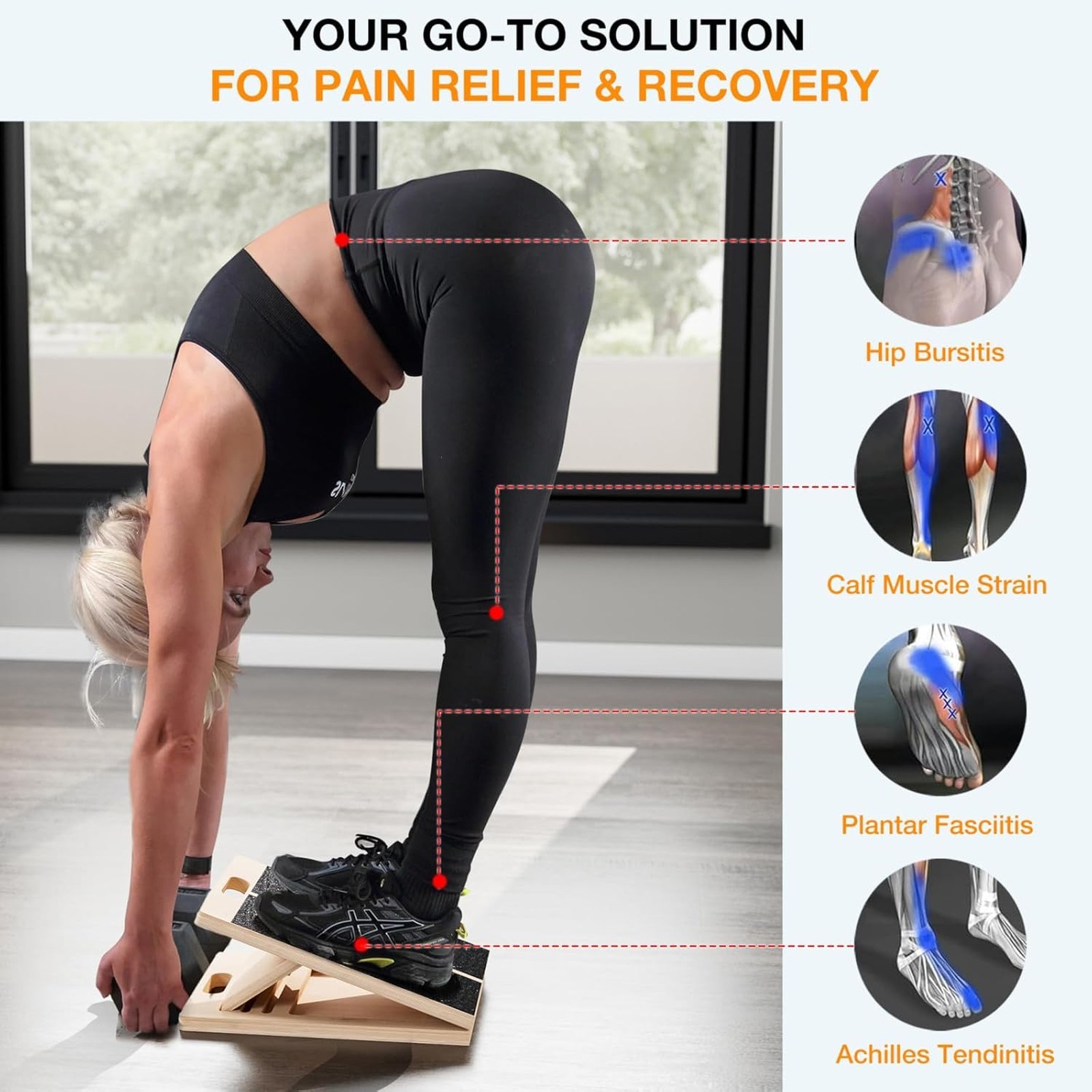 Calf Stretching Slant Board Wooden Incline Wedge for Foot Ankle Mobility Balance