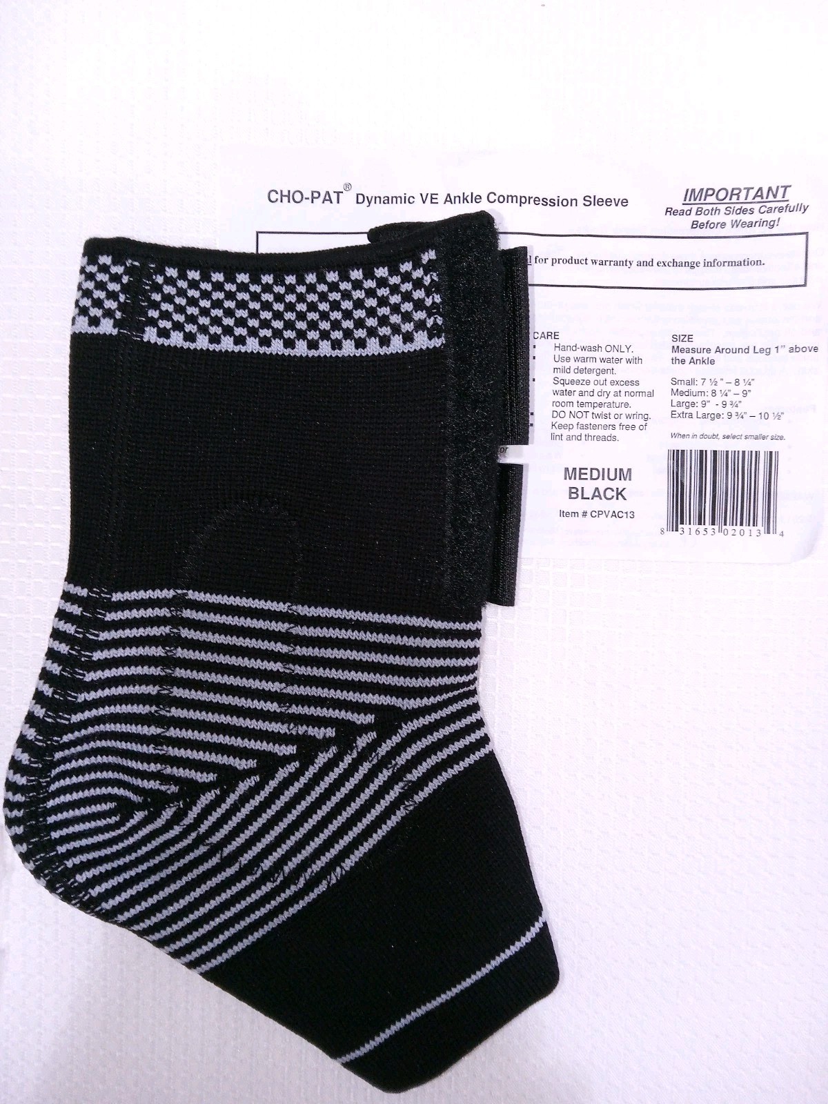 Cho-Pat Dynamic VE Ankle Compression Sleeve. Size Medium 9.75-10.75