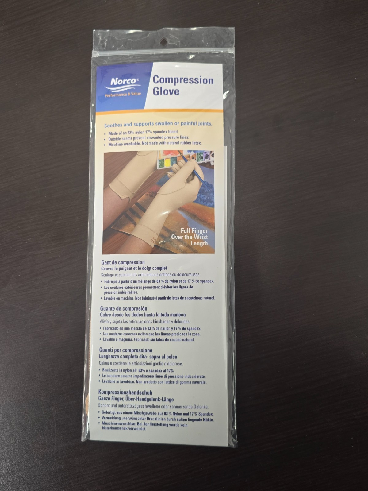 Norco Compression Glove – NEW X-Small RIGHT Full Finger, Over the Wrist Lengt