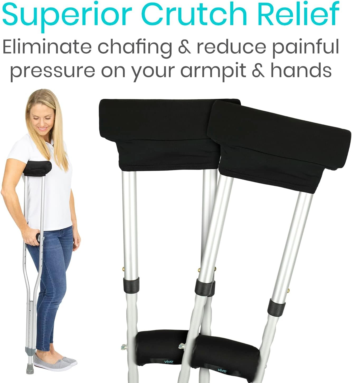 Soft Moisture Wicking Slip Resistant Foam Crutch Pads (2 pads)