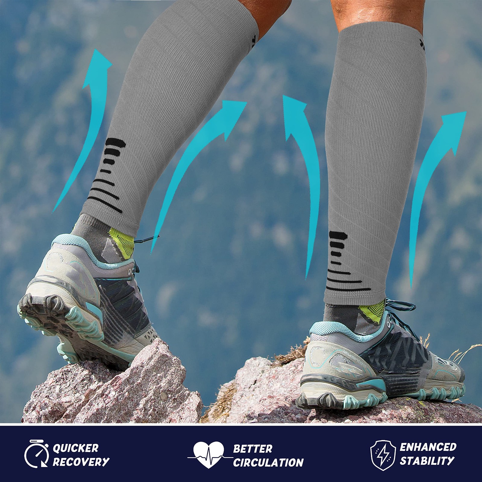 Thoxcare Calf Compression Sleeve for Men Women (1 Large, 1Pair-Gray/Black