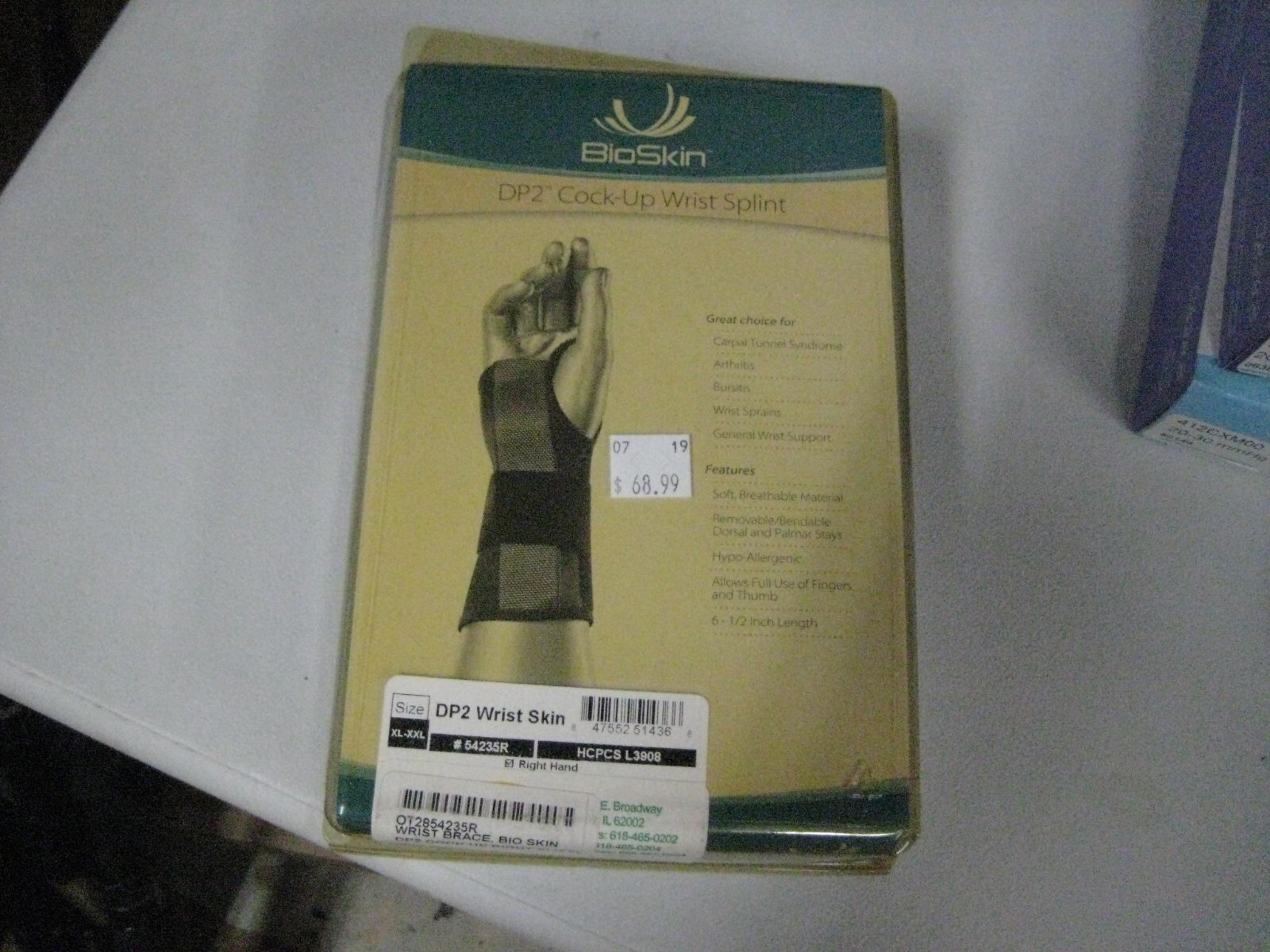 Left Hand BIOSKIN Cock up Wrist Splint Wrist Brace XL-XXL