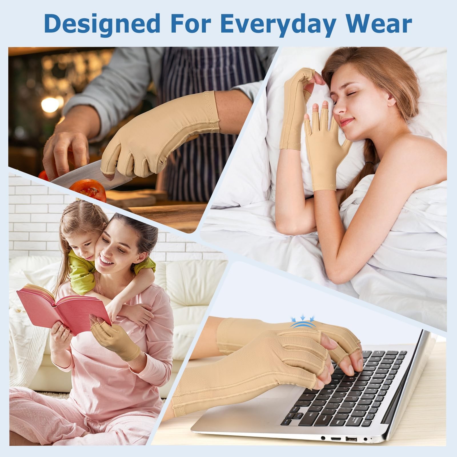 NURCOM Compression Arthritis Gloves, Open Finger, Beige M | Carpal Tunnel, Tendi