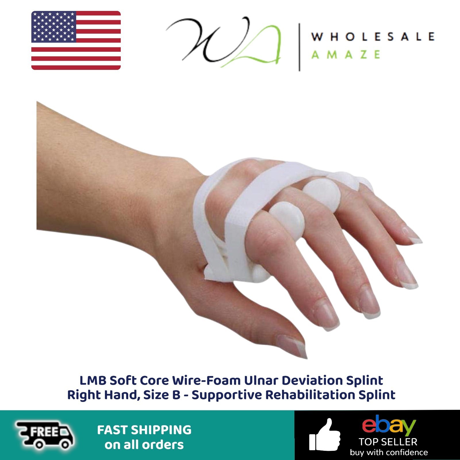 LMB Soft Core Wire-Foam Ulnar Deviation Splint Right Hand, Size B – Supportive