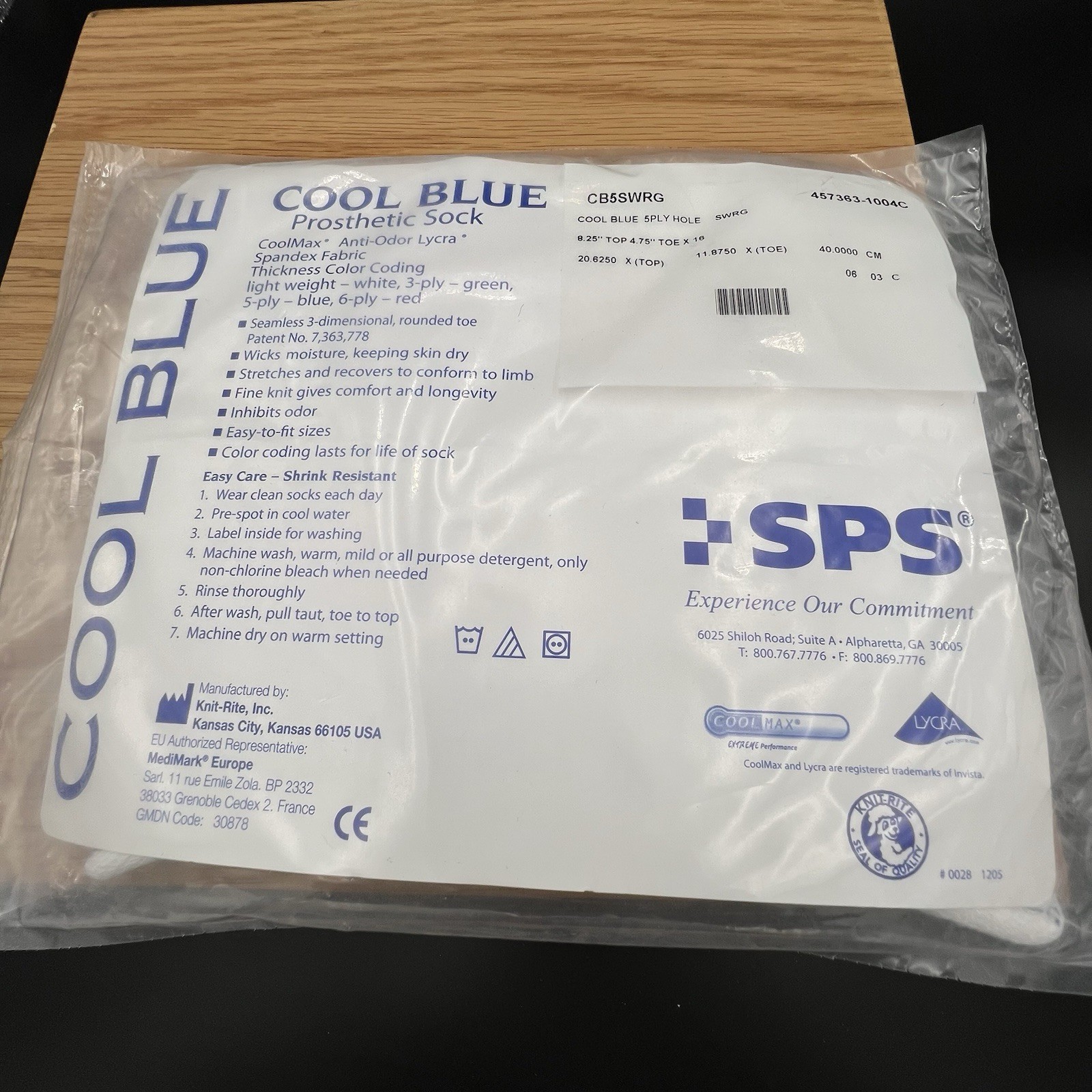 NEW SPS Cool Blue Prosthetic Sock 5-Ply Sewn Toe Hole 16″ L SWRG CB5SWRG