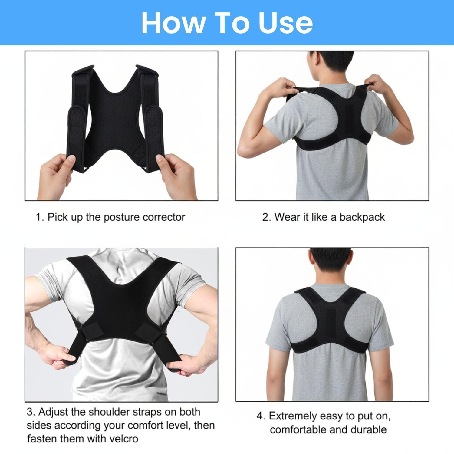 Adjustable Posture Corrector Brace for Men – Universal Fit Upper Back, Shoulder