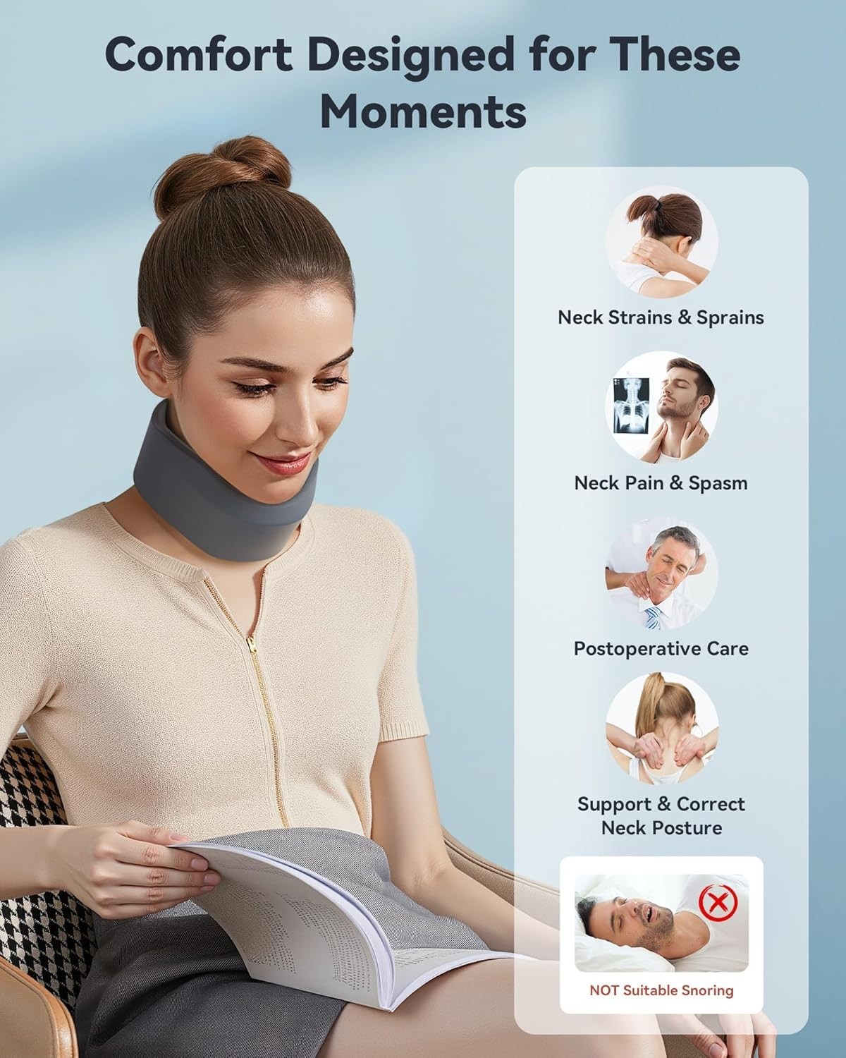 Collarín cervical suave para dormir, alivia el dolor de cuello y proporciona