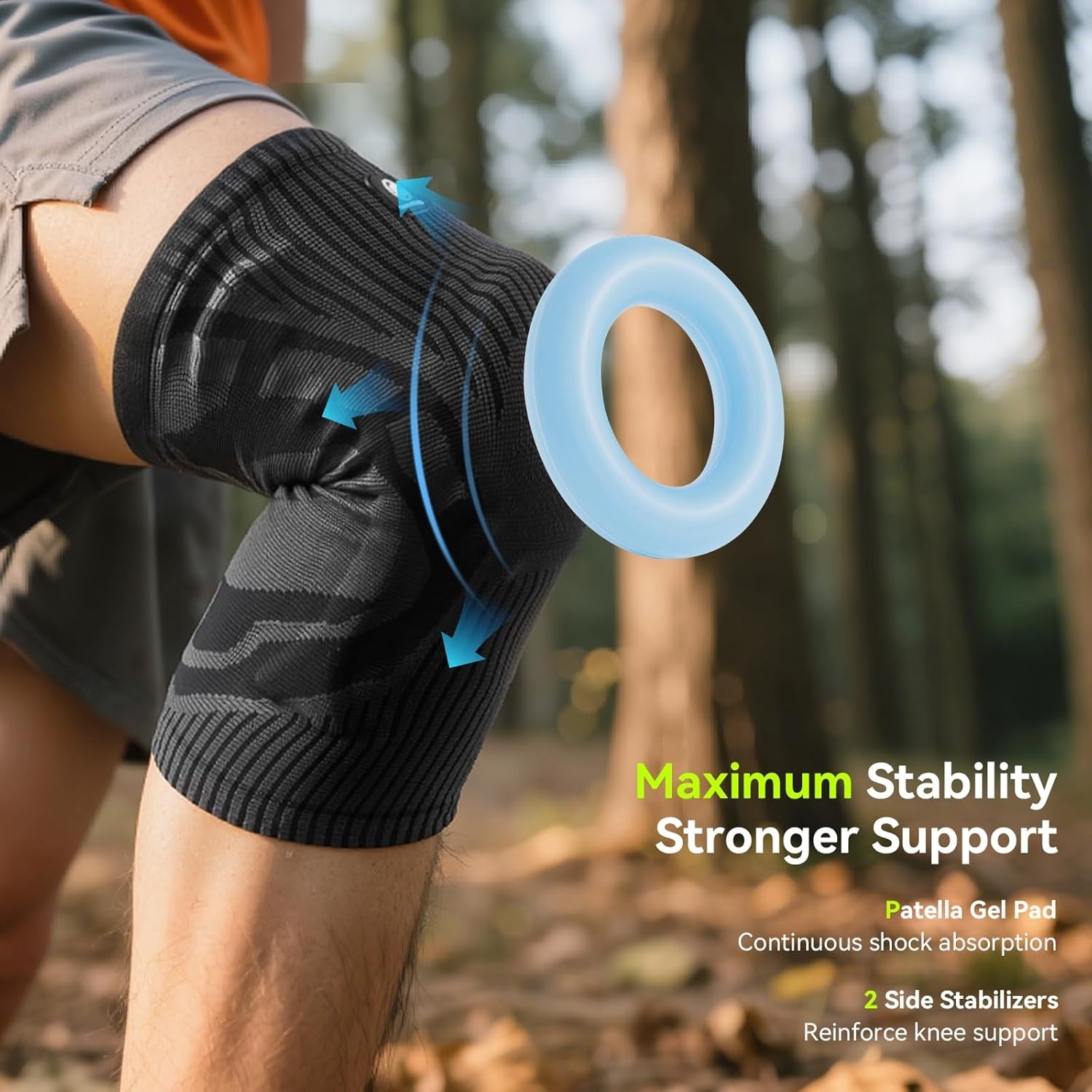Compression Knee Sleeve with Patella Gel Pad & Side Stabilizers Knee Brace M/W