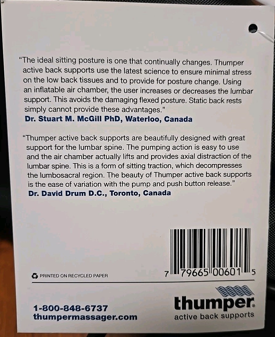 Thumper Companion, Neck And Back Support With Adjustable Air Pump