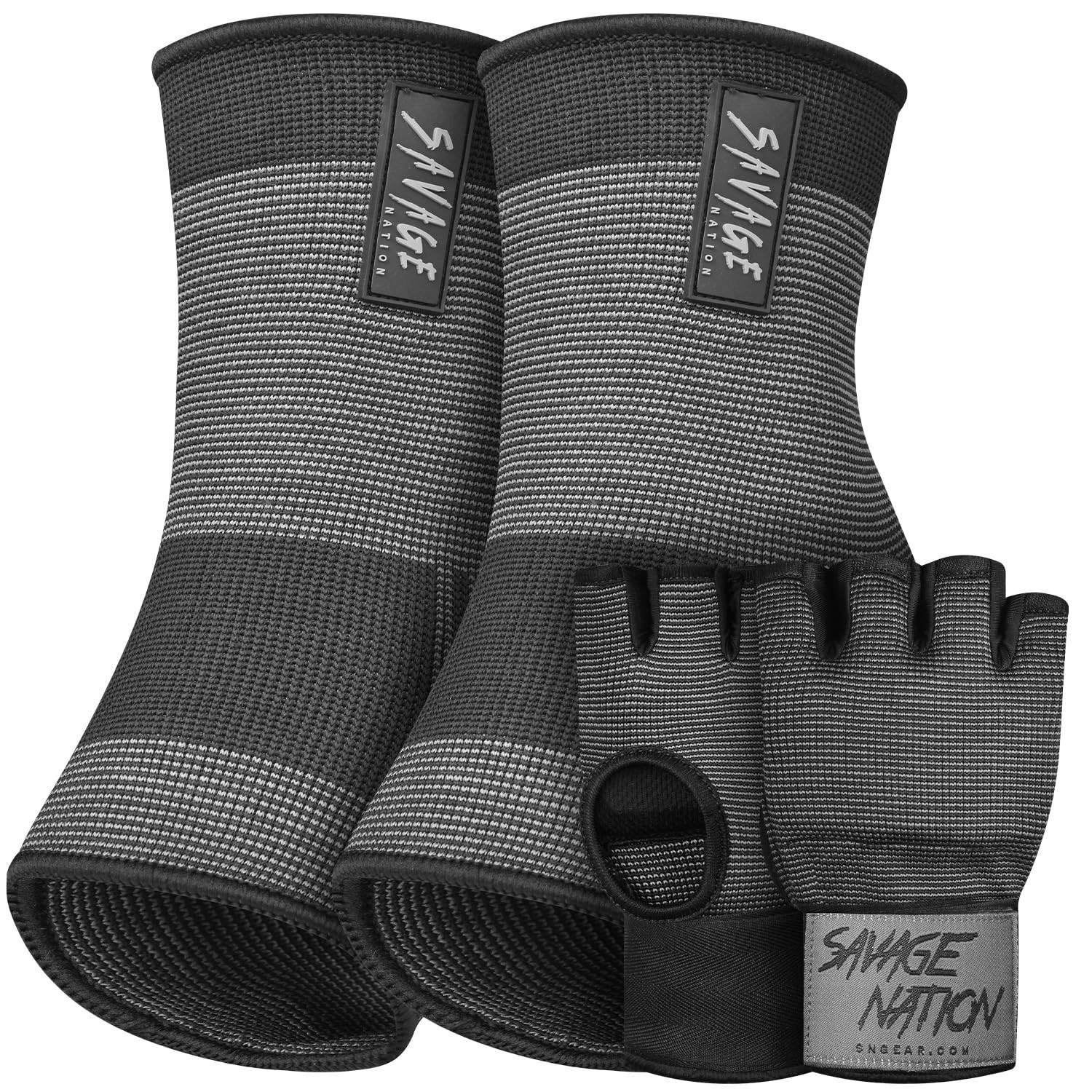 Ankle Brace Support Sleeves +Gel Boxing Hand Wraps Set Boxing Knuckle Padded Glo
