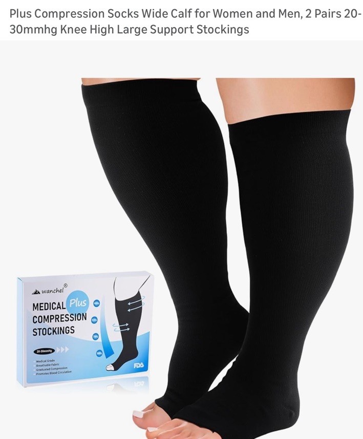 Compression Socks 2 Pair~Size 6XL~Plus Size Extra Wide Calf Knee High