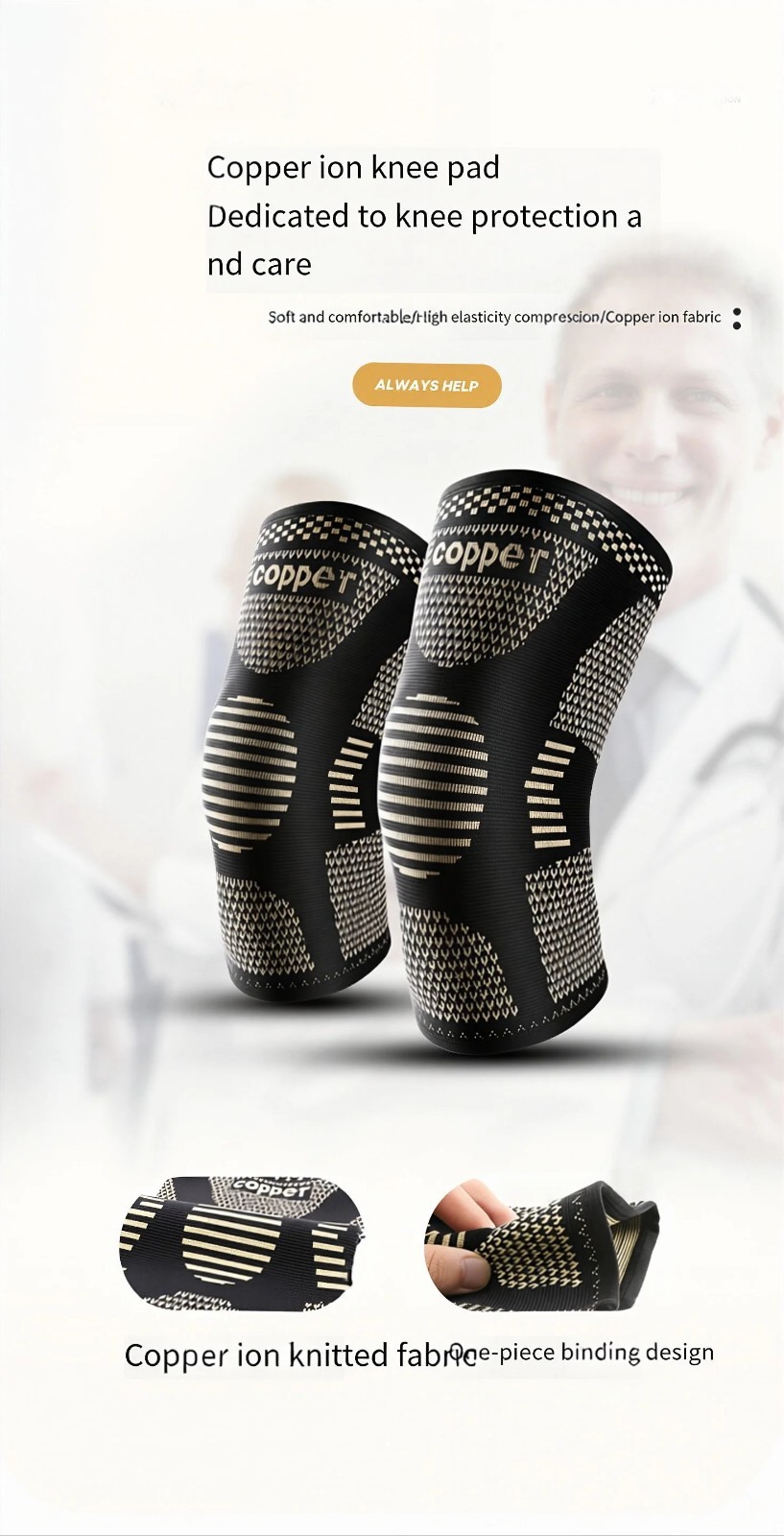 Copper Infused Knee Support Brace Patella Arthritis Joint Compression Sleeve US