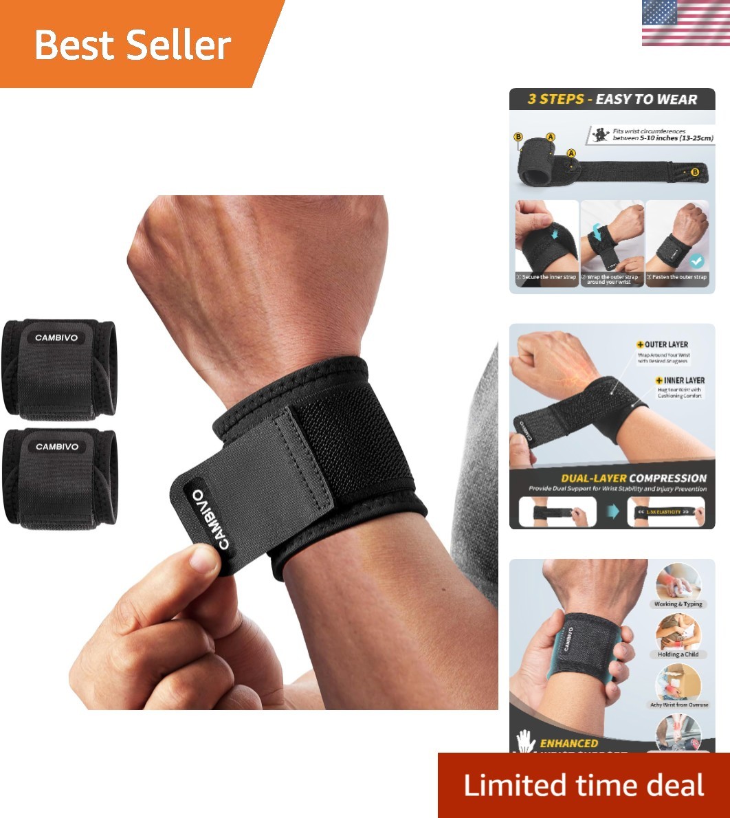 2-Pack Adjustable Wrist Brace for Carpal Tunnel Relief – Both Hands Support