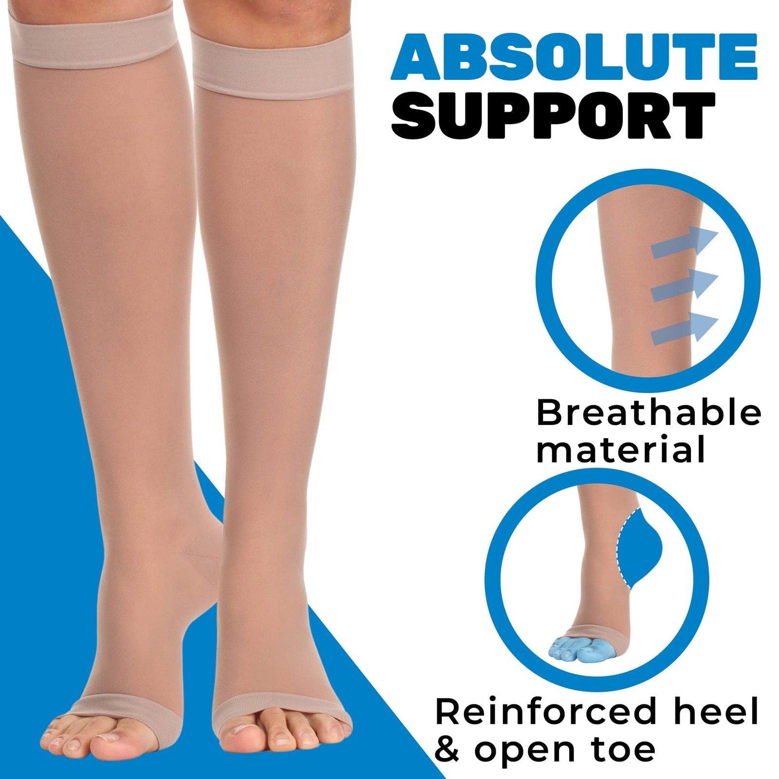 Made in USA – Sheer Compression Socks for Women 20-30mmHg with Open Toe – Toe…