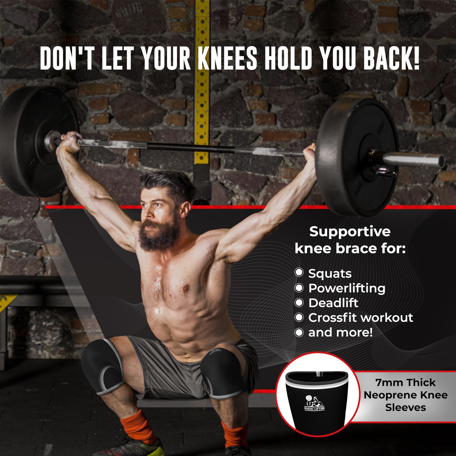 Nordic Lifting Neoprene Knee Sleeve for Weightlifting, Men, Women