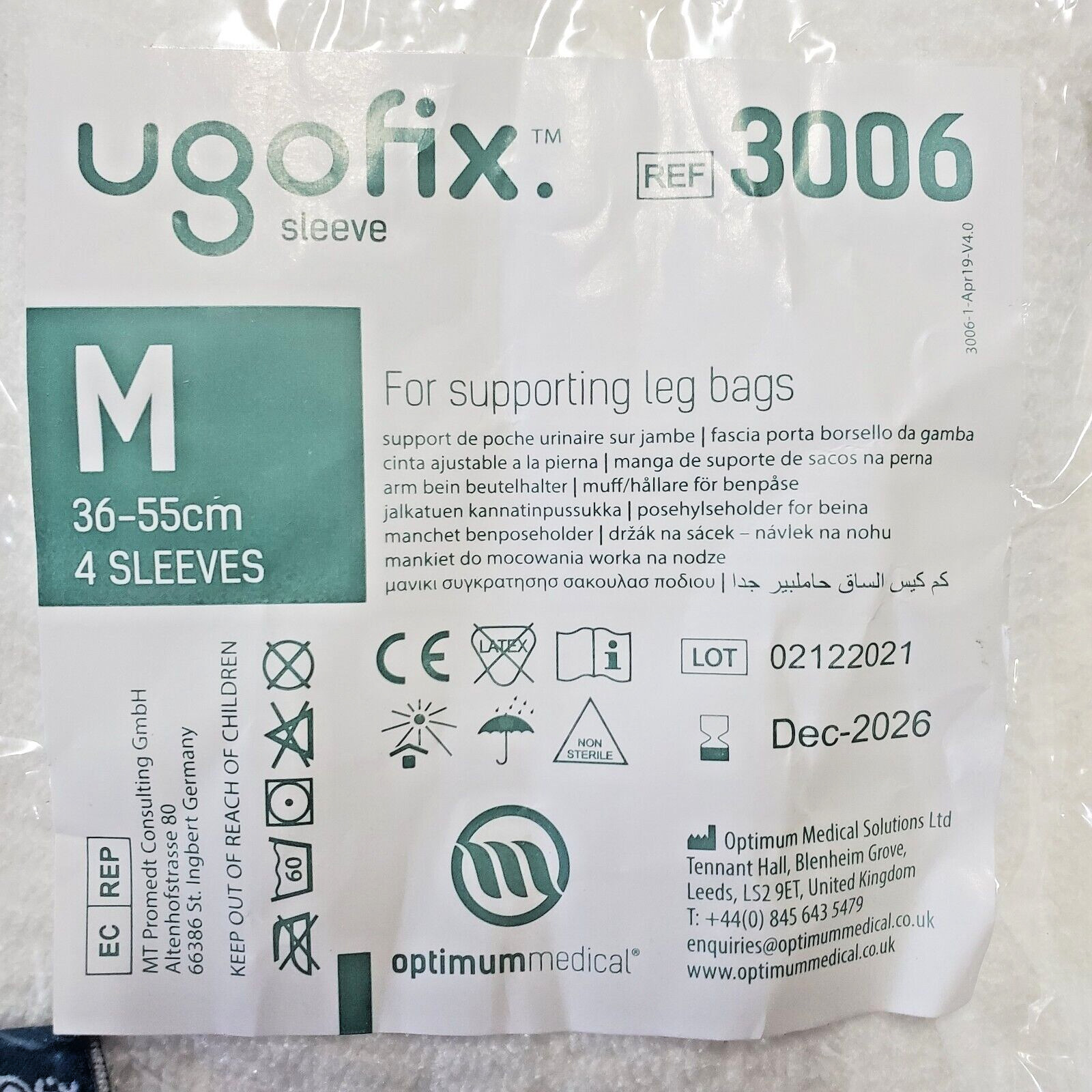 Ugofix Sleeve Optimum Medical Pack of 4 Sleeves Leg Bag – Medium 36-55cm REF3006