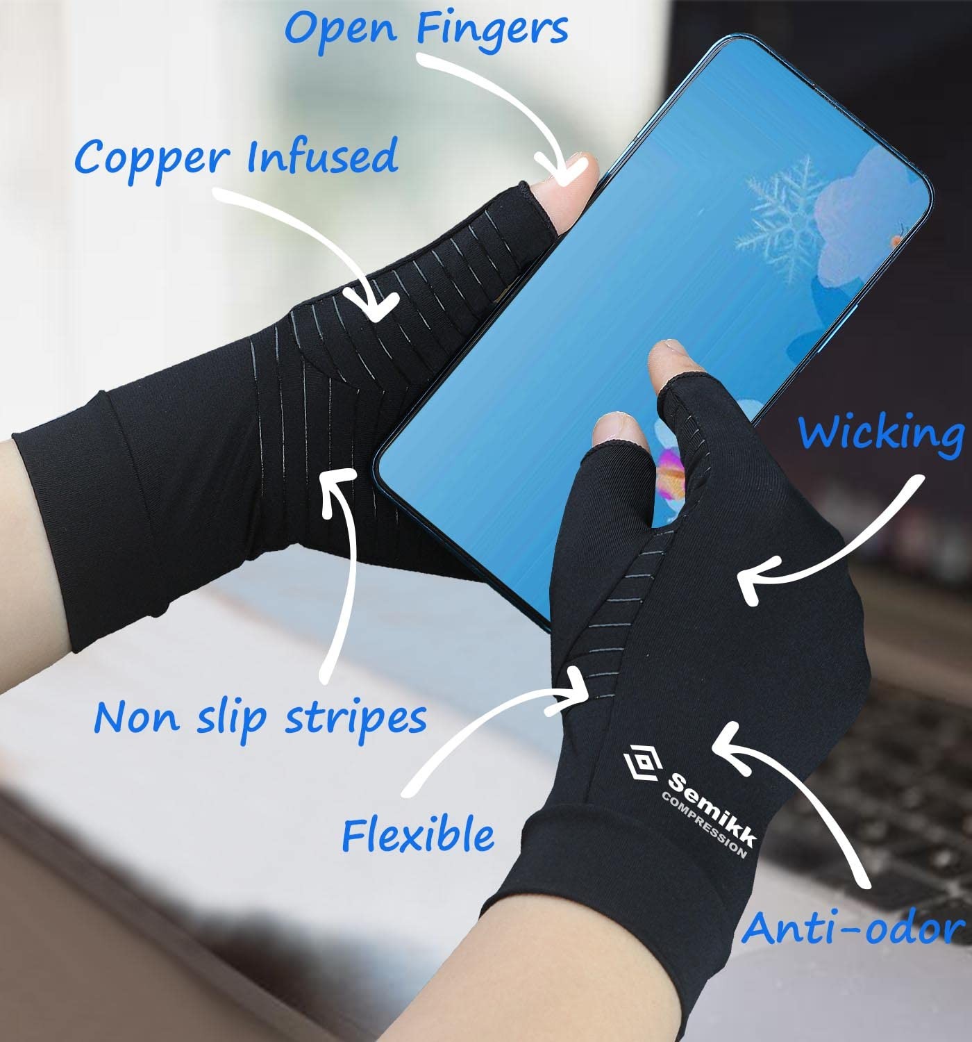 2 Pairs Compression Gloves for and Men, Fingerless Copper Arthritis Gloves fo…