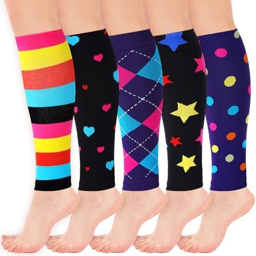5 Pairs Calf Compression Sleeve Women Footless Compression Socks Support