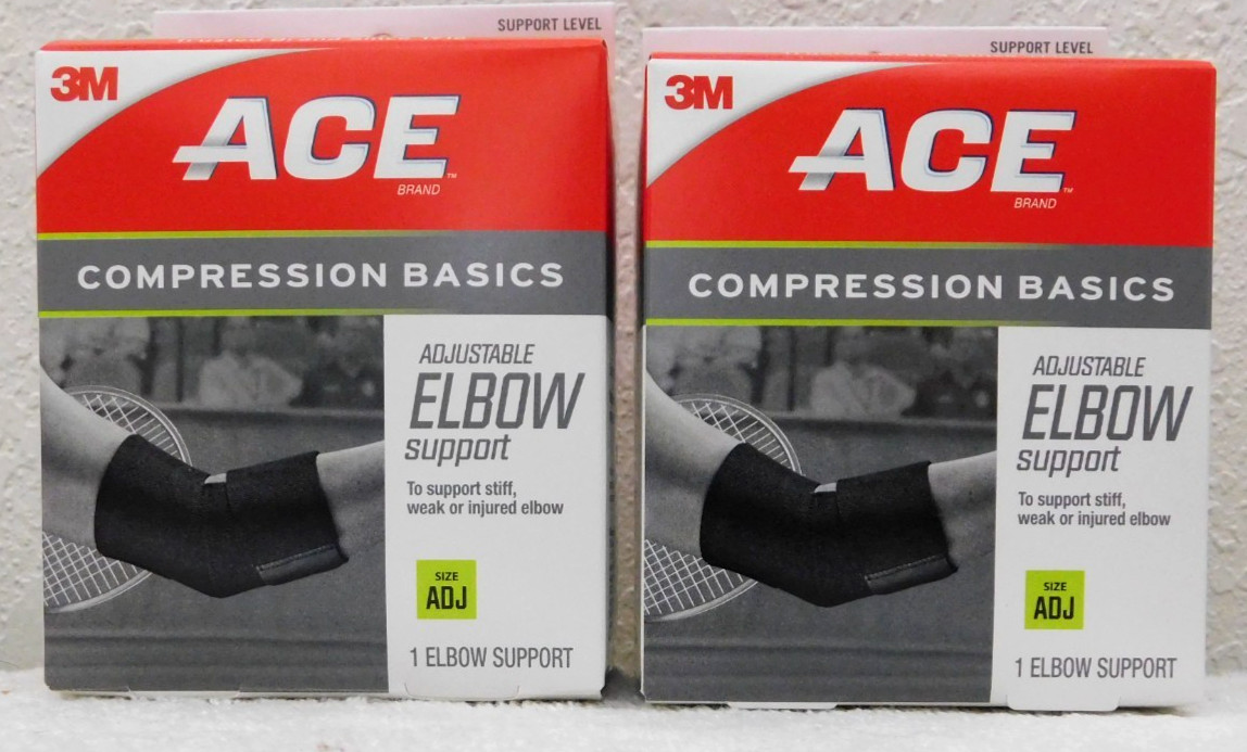 Lot of (2) 3M Ace 104020 Elbow Support, Adjustable Compression, Moderate Support