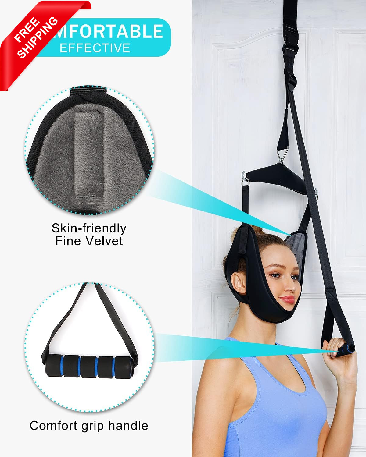 Cervical Neck Traction Device over Door for Home Use, Portable Neck Stretcher Ha