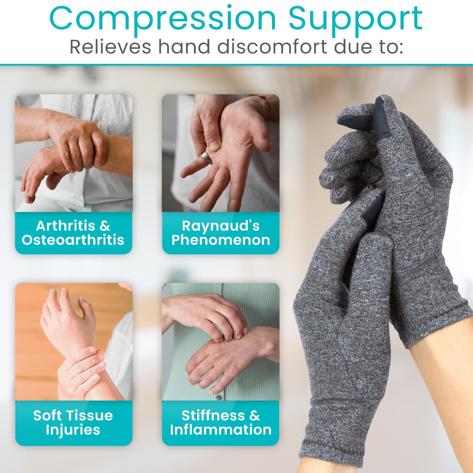 Vive Compression Arthritis Gloves – Comfortable Fit for Men and X-Large, Grey