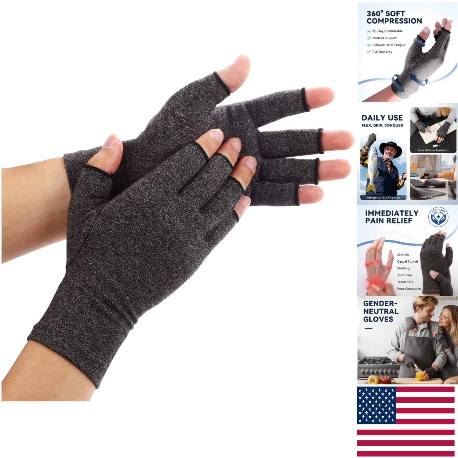 All-Day Comfort Arthritis Gloves for Men and Women – Fingerless, Medium Size